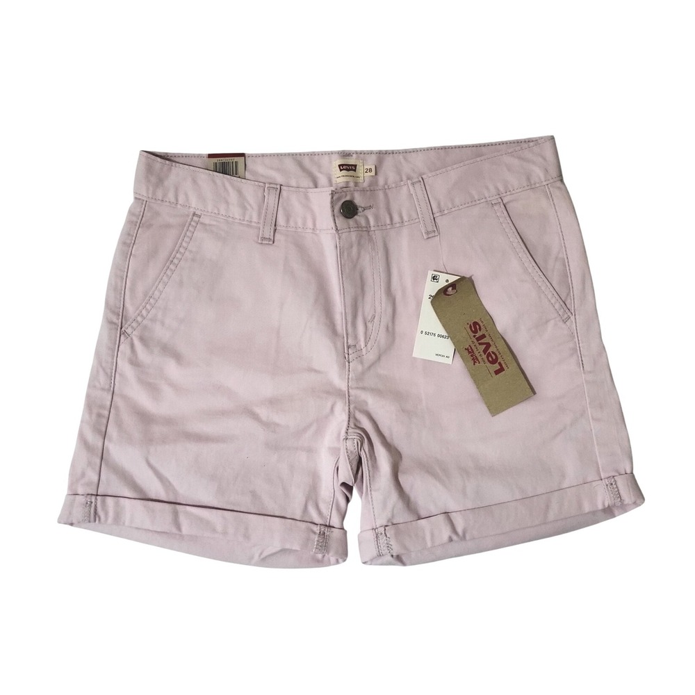 New Levis Classic Shorts Pink Denim Jean Shorts Womens 28 Nwt Cuffed